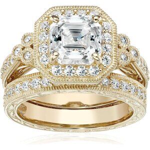 Women's Gold Plated Sterling Silver Antique Ring set with Ascher Cut For Women's